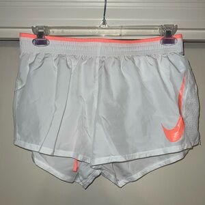 Nike Women's White and Orange Athletic Shorts